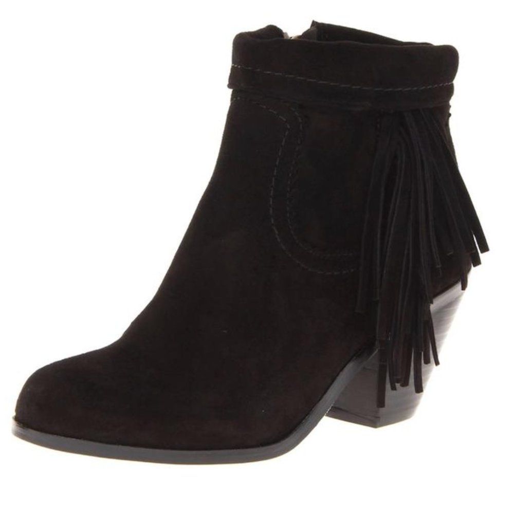 Sam Edelman Black Suede Fringe Booties
